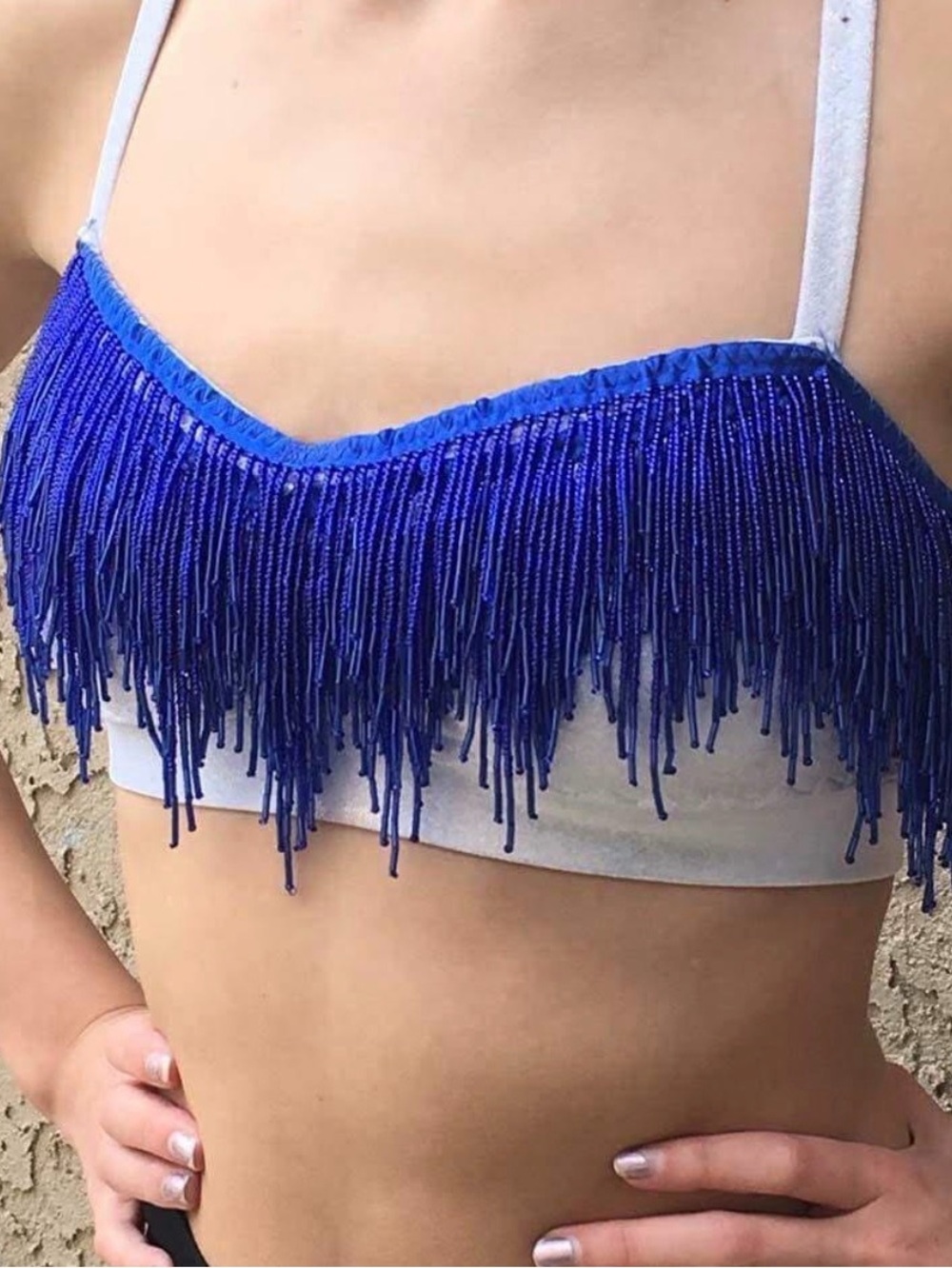 Blue fringe dance top CL